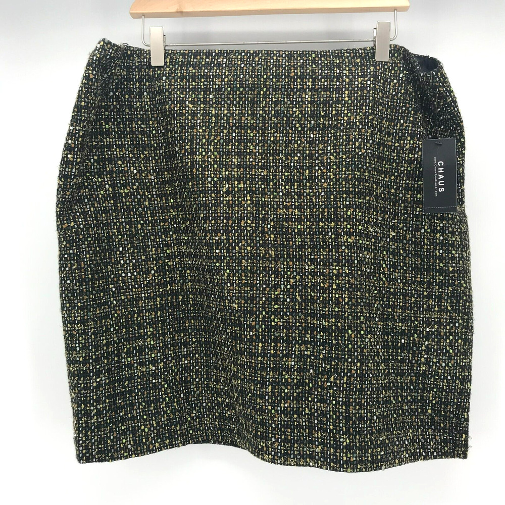 Chaus Skirt Womens 16 Green Gold Black Boucle Pencil Lined NEW Back Zip Closure